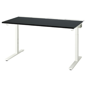 MITTZON Desk, black stained ash veneer/white, 140x80 cm
