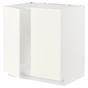METOD Base cabinet for sink + 2 doors, white/Vallstena white, 80x60 cm