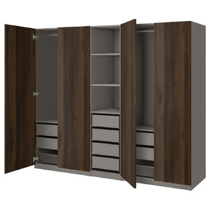 PAX / STORKLINTA Wardrobe combination, dark grey/dark brown stained oak effect, 250x58x201 cm