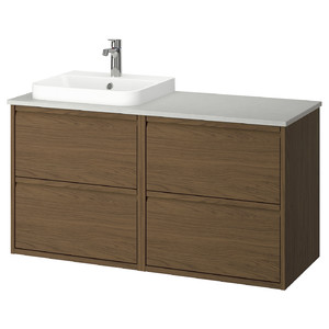 ÄNGSJÖN / BACKSJÖN Wash-stand/wash-basin/tap, brown oak effect/grey stone effect, 122x49x71 cm