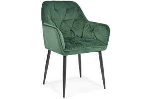 Glamour Chair with Armrests EMMA, velvet, dark green