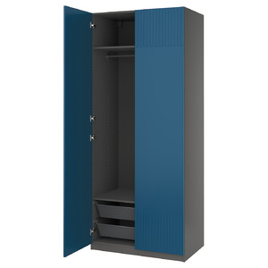 PAX / FYRUDDEN Wardrobe combination, dark grey/blue, 100x60x236 cm