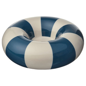 TRÄDSTAM Tealight holder, dark blue/white, 4 cm