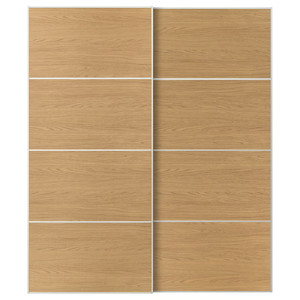 MEHAMN Pair of sliding doors, white/double sided oak effect, 200x236 cm