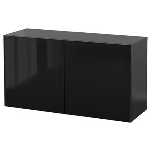 BESTÅ Shelf unit with glass doors, black-brown, Glassvik black/smoked glass, 120x40x64 cm