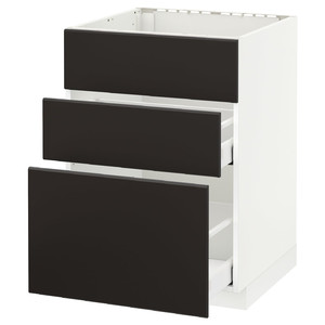 METOD / MAXIMERA Base cab f sink+3 fronts/2 drawers, white, Kungsbacka anthracite, 60x60 cm