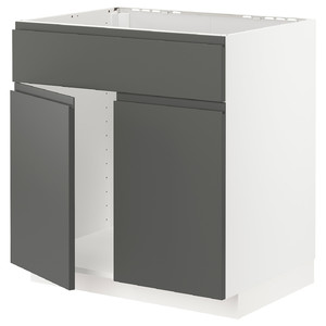 METOD Base cabinet f sink w 2 doors/front, white/Voxtorp dark grey, 80x60 cm