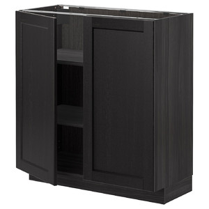 METOD Base cabinet with shelves/2 doors, black/Lerhyttan black stained, 80x37 cm