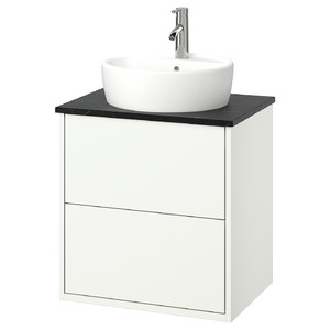 HAVBÄCK / TÖRNVIKEN Wash-stnd w drawers/wash-basin/tap, white/black marble effect, 62x49x79 cm