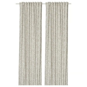 SNÖRUTA Curtains, 1 pair, light grey-beige white/floral pattern with heading tape, 145x250 cm