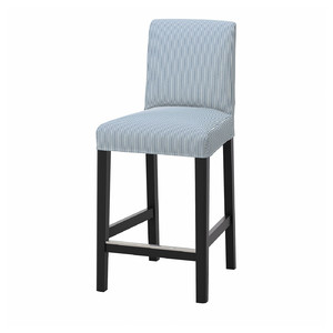 BERGMUND Bar stool with backrest, black, Rommele dark blue/white, 62 cm