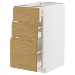 METOD / MAXIMERA Base cabinet with 3 drawers, white/Voxtorp oak effect, 40x60 cm