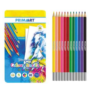 Prima Art Triangular Colour Pencils 12 Colours in Metal Box
