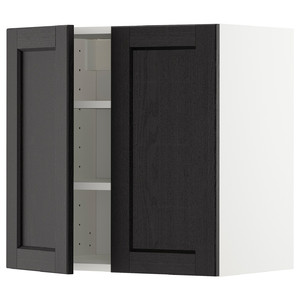 METOD Wall cabinet with shelves/2 doors, white/Lerhyttan black stained, 60x60 cm