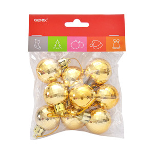 Disco Christmas Tree Bauble Ornaments, Gold, Pack of 9