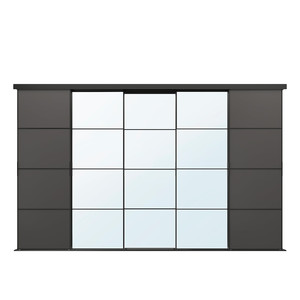 SKYTTA / MEHAMN/AULI Sliding door combination, black/dark grey mirror glass, 376x240 cm