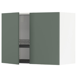 METOD Wall cabinet w dish drainer/2 doors, white/Bodarp grey-green, 80x60 cm
