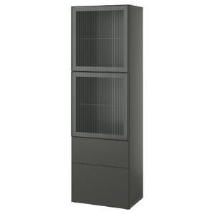 BESTÅ Storage combination w glass doors, dark grey Lappviken/Fällsvik anthracite, 60x42x193 cm