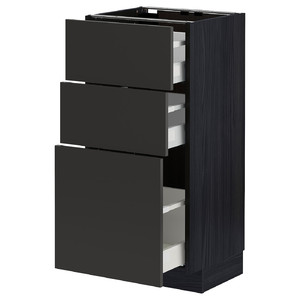 METOD / MAXIMERA Base cabinet with 3 drawers, black/Nickebo matt anthracite, 40x37 cm