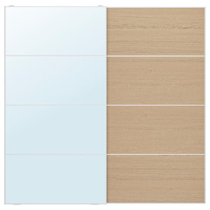 AULI / MEHAMN Pair of sliding doors, aluminium mirror glass/double sided white stained oak effect, 200x201 cm