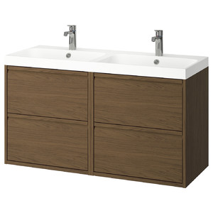 ÄNGSJÖN / BACKSJÖN Wash-stand/wash-basin/taps, brown oak effect, 122x49x69 cm