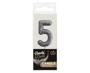 Birthday Candle Number 5, black glitter