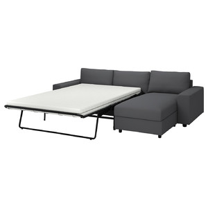 VIMLE 3-seat sofa-bed with chaise longue, with wide armrests/Hallarp grey