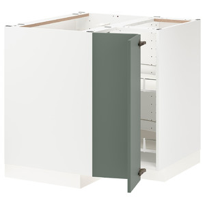 METOD Corner base cabinet with carousel, white, Bodarp grey-green, 88x88 cm