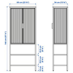 MOSSJÖN Glass-door cabinet with 2 doors, anthracite, 60x34x146 cm