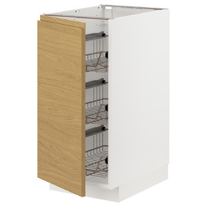 METOD Base cabinet with wire baskets, white/Voxtorp oak effect, 40x60 cm