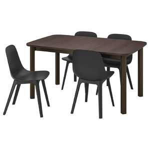 STRANDTORP / ODGER Table and 4 chairs, brown, anthracite, 150/205/260x95 cm