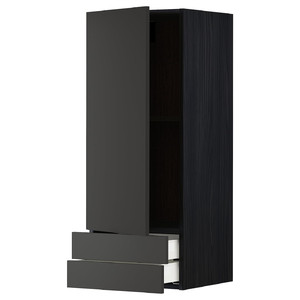 METOD / MAXIMERA Wall cabinet with door/2 drawers, black/Nickebo matt anthracite, 40x100 cm