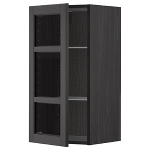 METOD Wall cabinet w shelves/glass door, black/Lerhyttan black stained, 40x80 cm