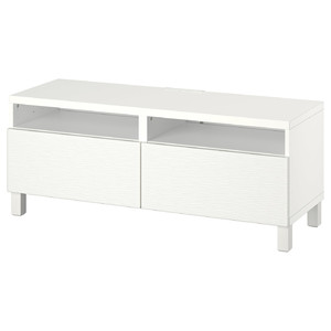 BESTÅ TV bench with drawers, white/Laxviken/Stubbarp white, 120x42x48 cm
