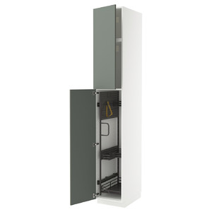 METOD High cabinet with cleaning interior, white/Nickebo matt grey-green, 40x60x240 cm