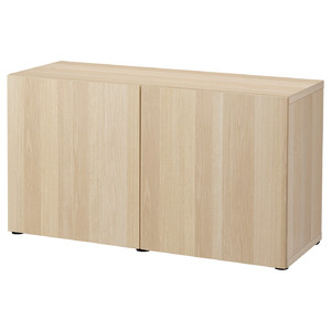 BESTÅ Storage combination with doors, white stained oak effect, Lappviken white stained oak effect, 120x42x65 cm