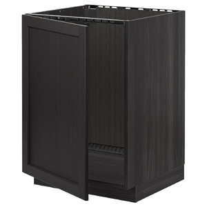 METOD Base cabinet for sink, black/Lerhyttan black stained, 60x60 cm