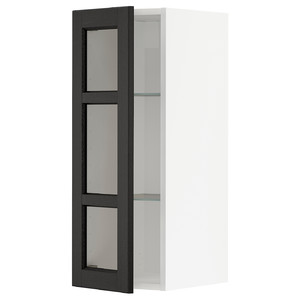 METOD Wall cabinet w shelves/glass door, black/Lerhyttan black stained, 30x80 cm