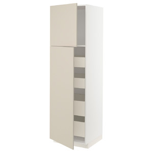 METOD / MAXIMERA Hi cab w 2 doors/4 drawers, white/Havstorp beige, 60x60x200 cm