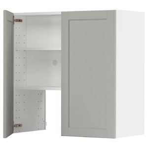 METOD Wall cb f extr hood w shlf/door, white/Lerhyttan light grey, 80x80 cm