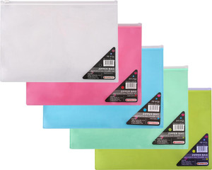 Zipper Bag for Documents PP A4, transparent, 1pc, assorted colours