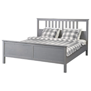 HEMNES Bed frame, grey stained/Lönset, 140x200 cm