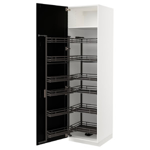 METOD High cabinet with pull-out larder, white/Lerhyttan black stained, 60x60x220 cm