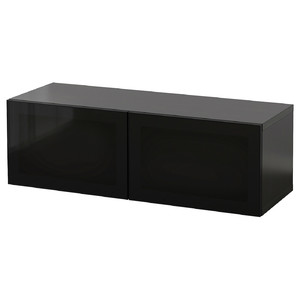 BESTÅ Wall-mounted cabinet combination, black-brown Glassvik/black smoked glass, 120x42x38 cm