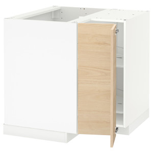 METOD Corner base cabinet with carousel, white/Askersund light ash effect, 88x88 cm