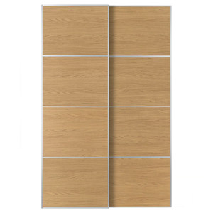 MEHAMN Pair of sliding doors, aluminium/double sided oak effect, 150x236 cm