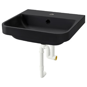 BACKSJÖN Semi-recessed wash-basin w watr trp, black, 50x43 cm