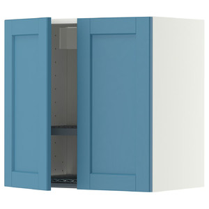 METOD Wall cabinet w dish drainer/2 doors, white/Lerhyttan blue, 60x60 cm