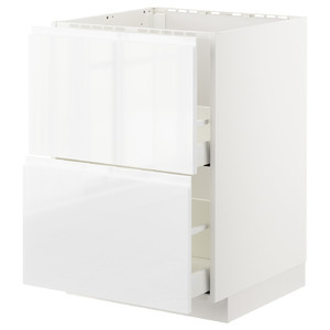 METOD / MAXIMERA Base cab f sink+2 fronts/2 drawers, white/Voxtorp high-gloss/white, 60x60 cm