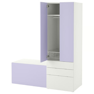 SMÅSTAD / PLATSA Storage combination, white lilac/with bench, 150x57x181 cm